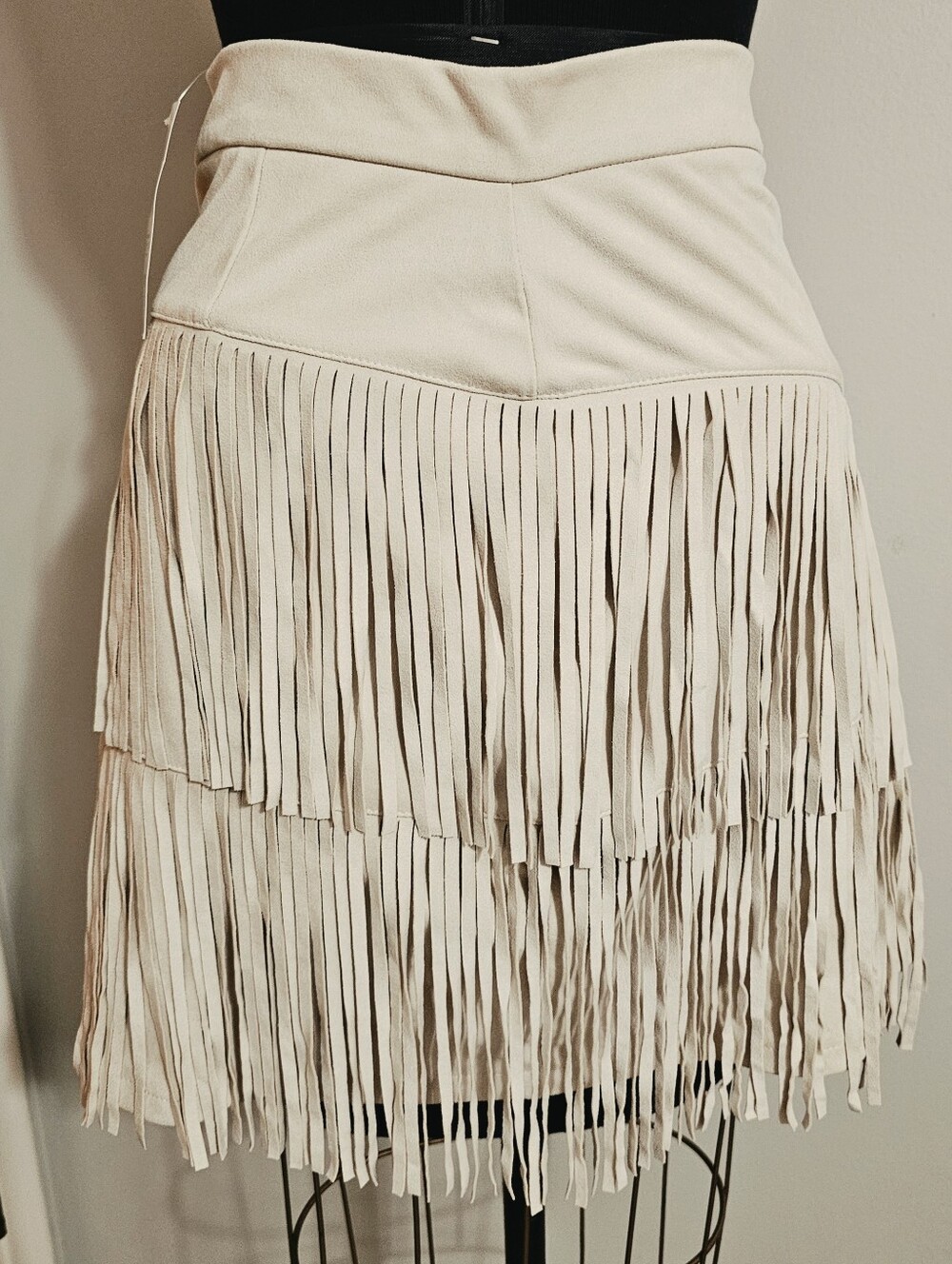 NWT Fringed Tiered Cream Women's Skirt